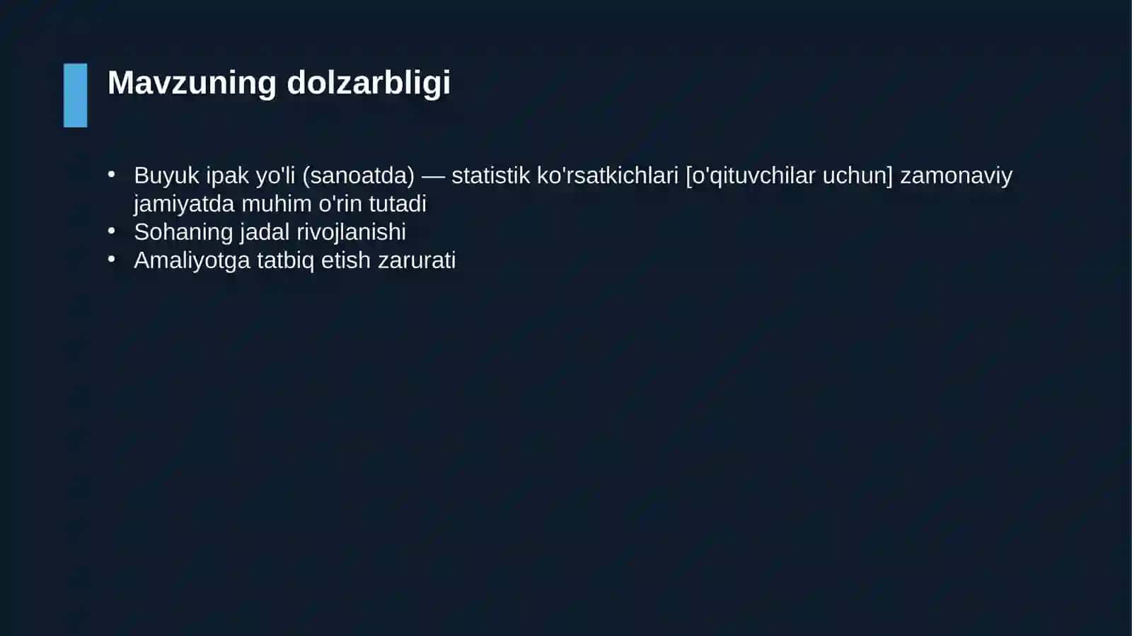 Buyuk ipak yo'li (sanoatda) — statistik ko'rsatkichlari [o'qituvchilar uchun] 4