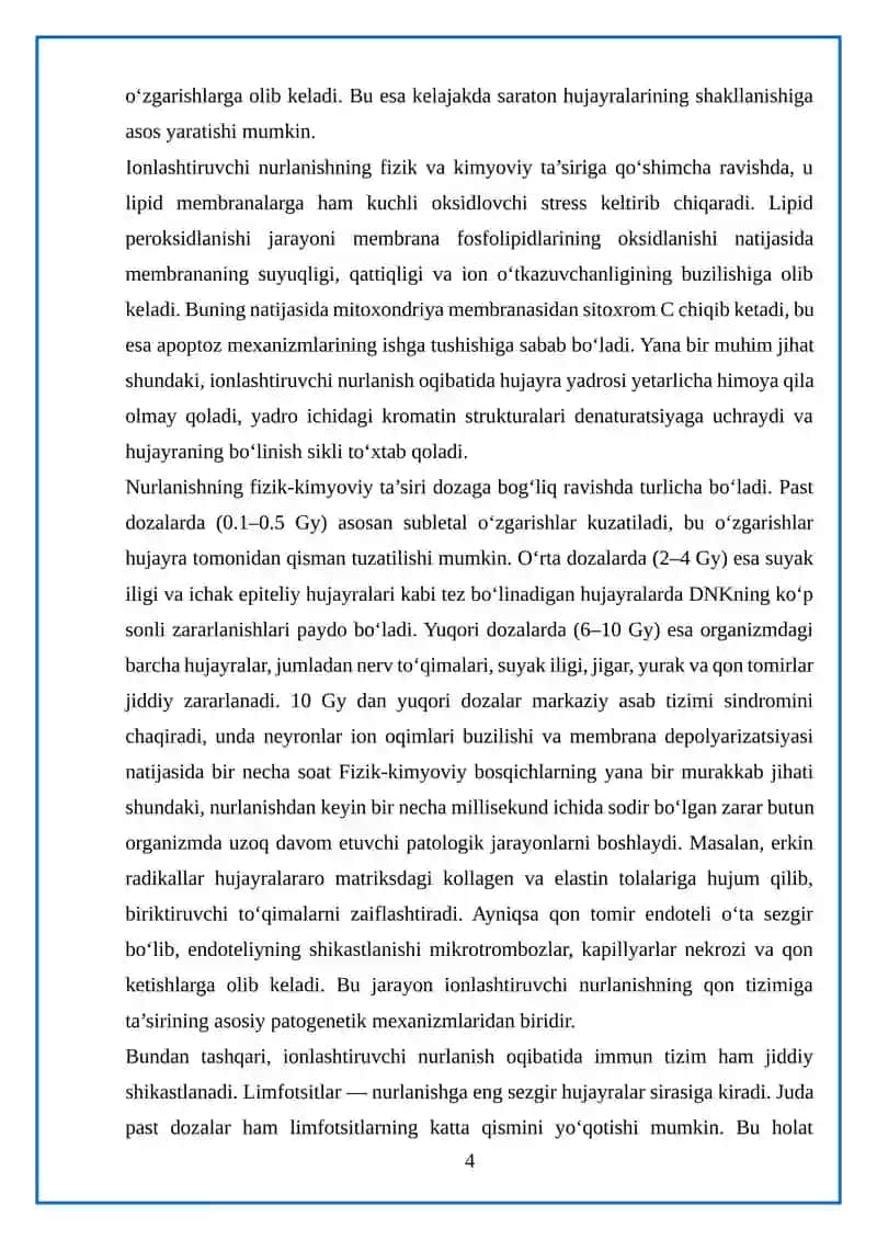 Ionlashtiruvchi nurlanish ta'sirida organizmda rivojlanuvchi o'zgarishlarning patogenezi 4