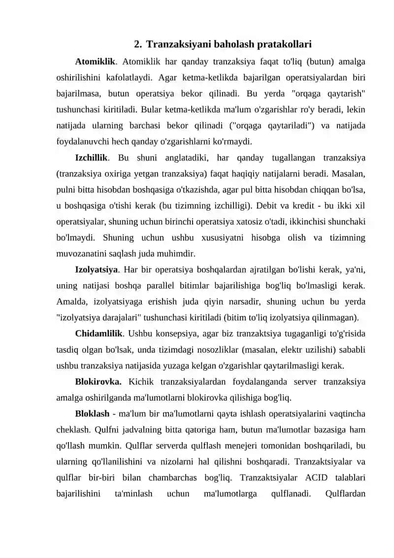 Ma'lumotlar bazasida tranzaksiya va tntfrfeyslar bilan aloqasi 4