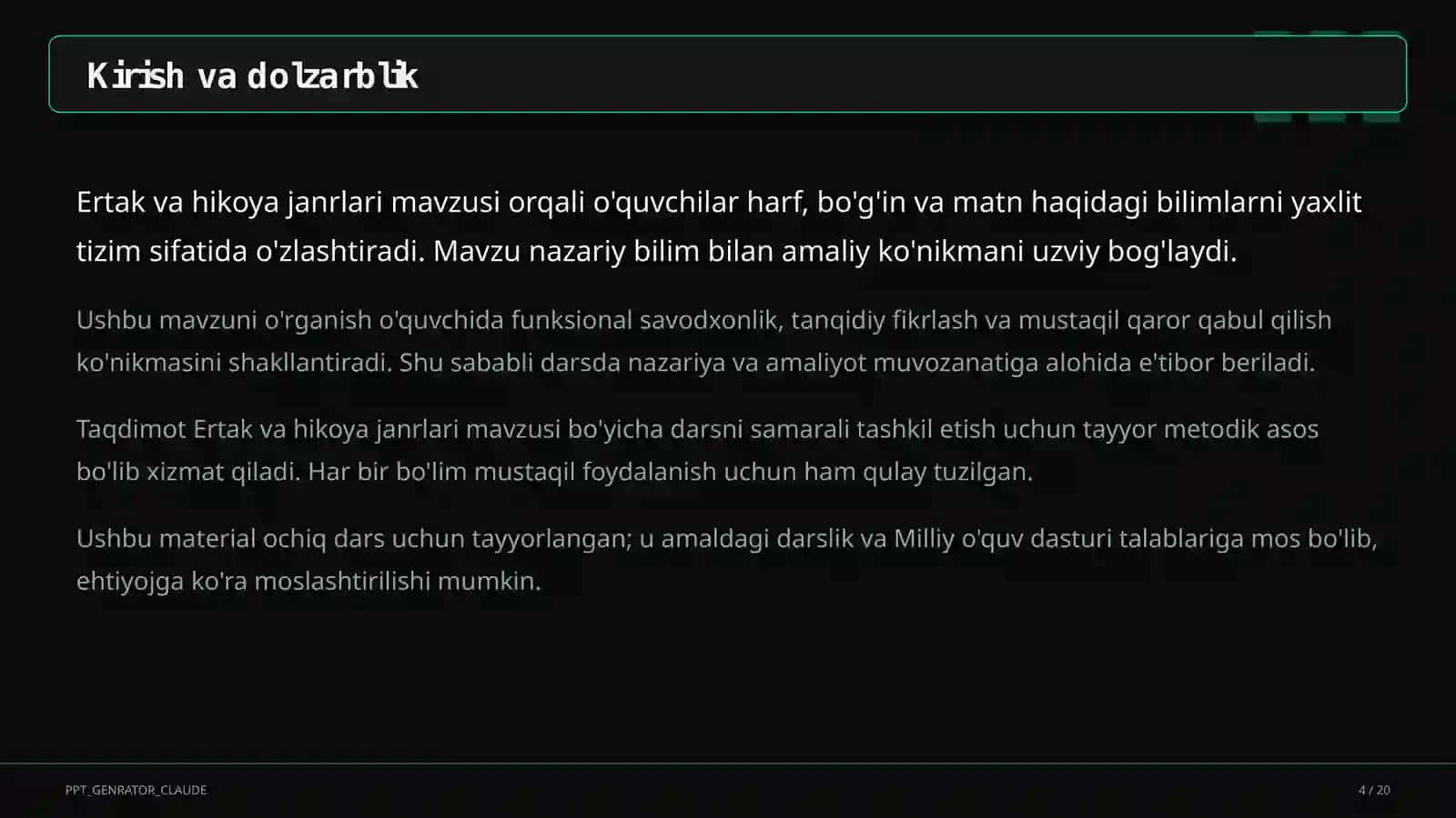 Ertak va hikoya janrlari (4-sinf) 4