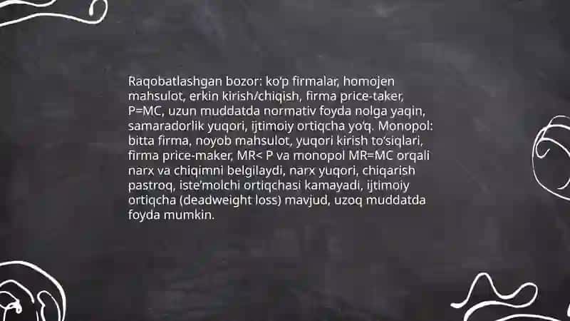 Raqobatlashgan bozor sharoitida monopol narx belgilash va bozor hokimiyati 4