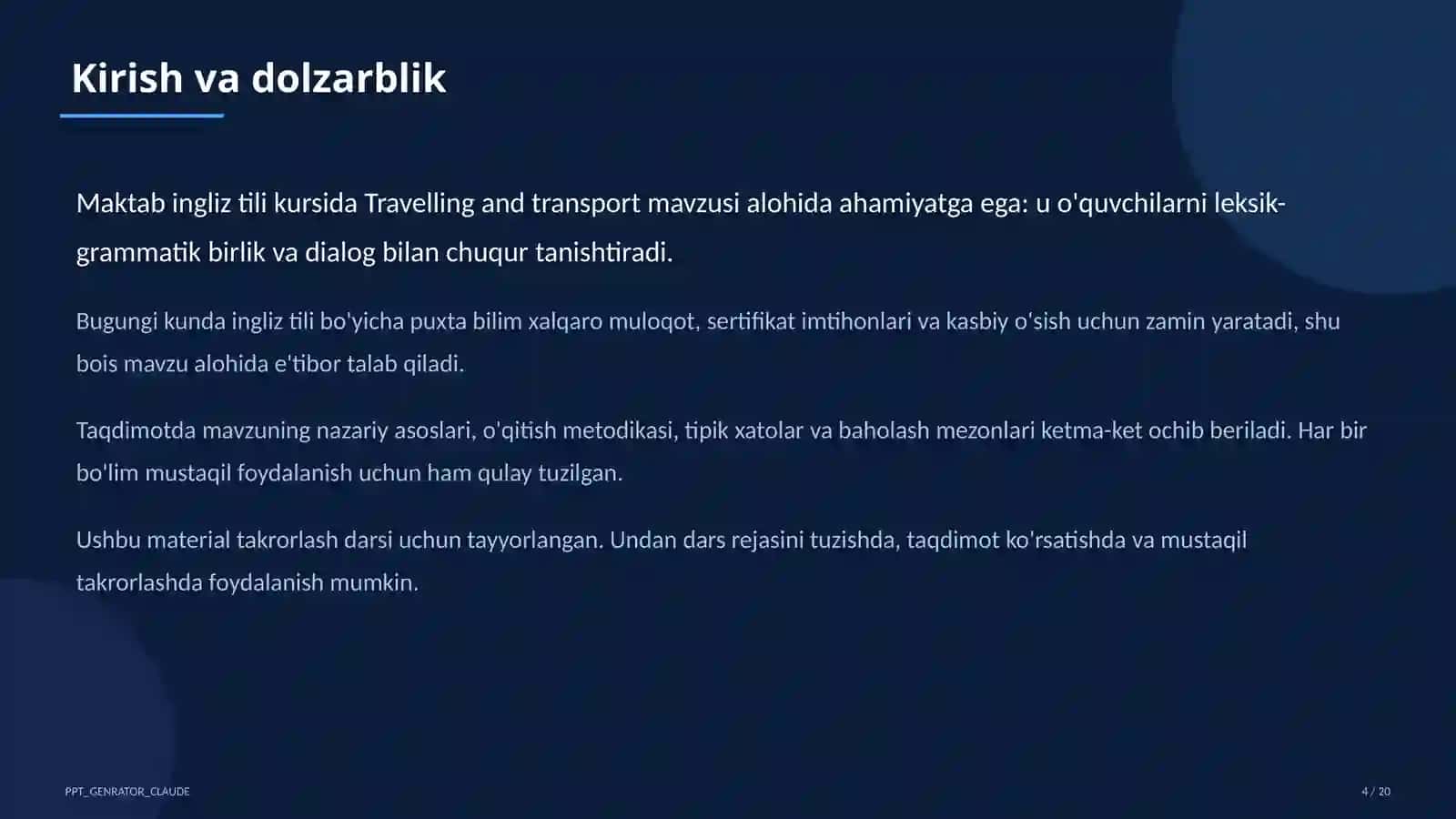 Ingliz tili (1– 11) — takrorlash darsi uchun 4
