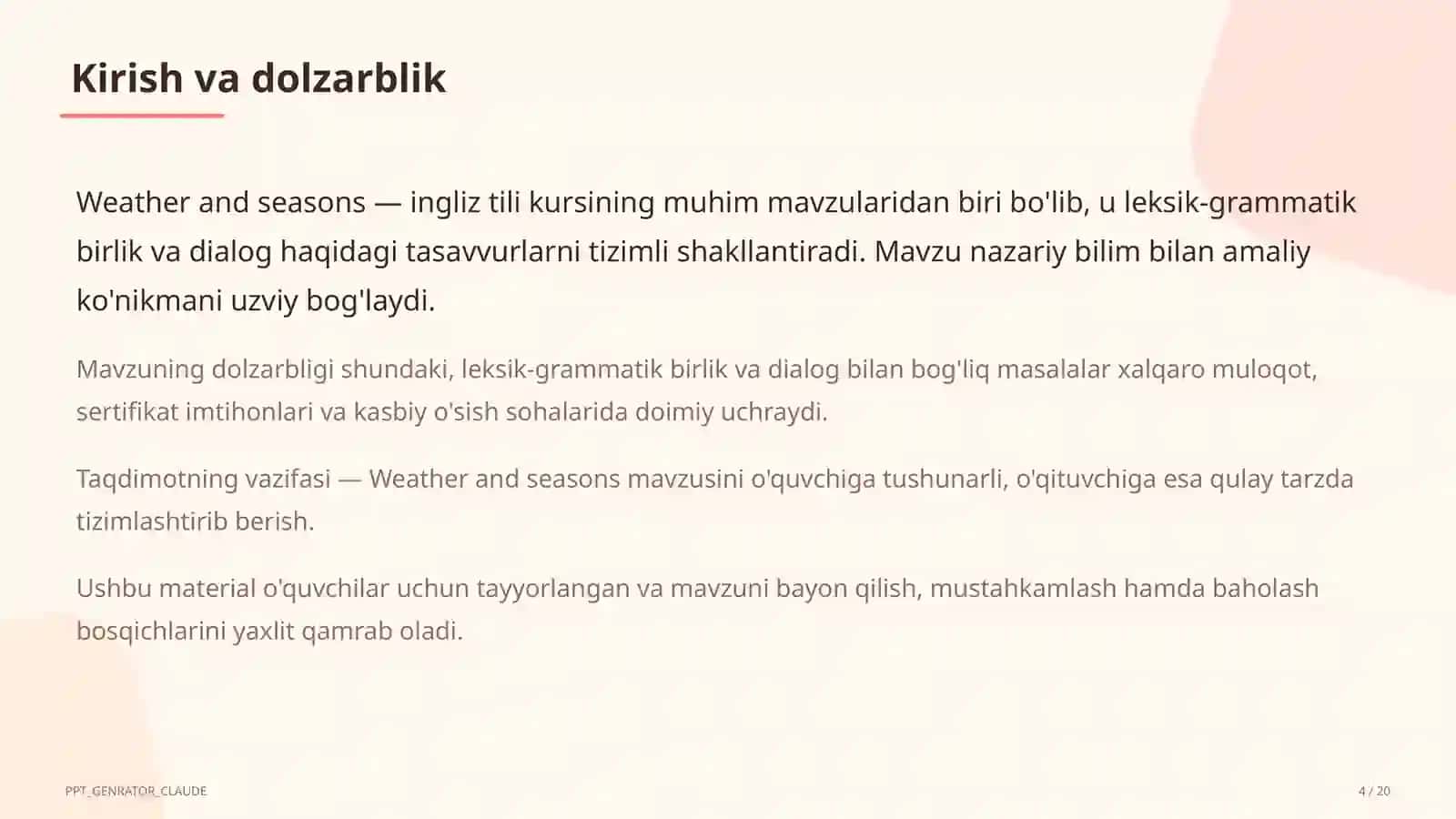 Weather and seasons (4-sinf) 4