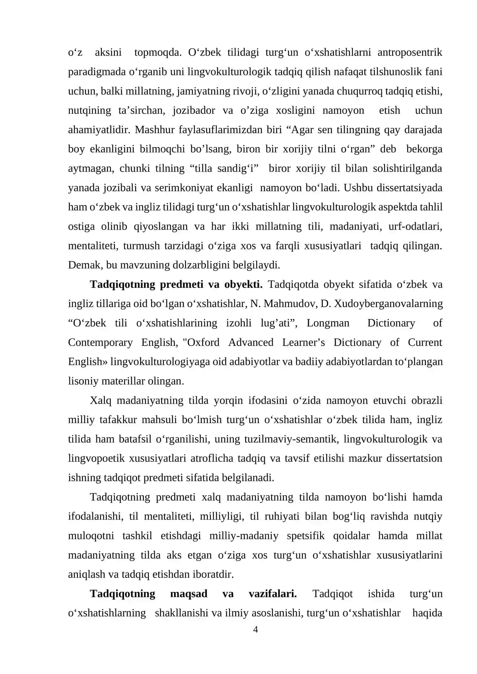 O‘ZBEK VA INGLIZ TILLARIDA TURG‘UN O‘XSHATISHLARNING LINGVOKULTUROLOGIK TADQIQI 4