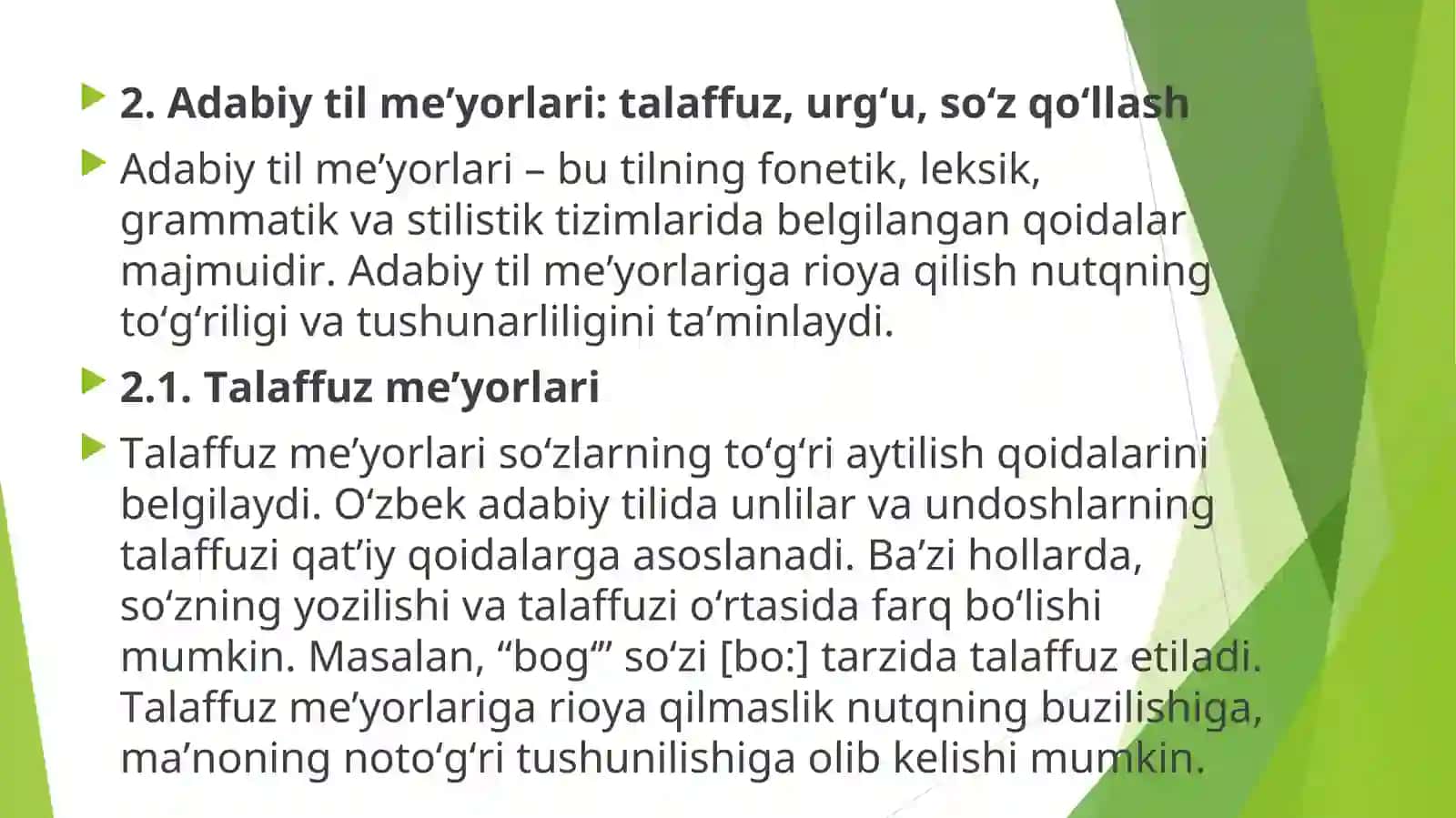 NUTQ MADANIYATI VA ADABIY TIL ME’YORLARI: TALAFFUZ, URG’U, SO’Z QO’LLASH 4