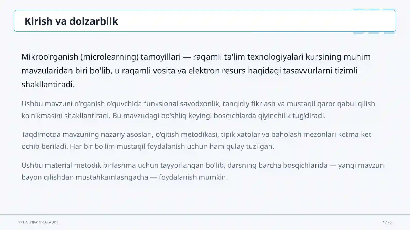 Mikroo'rganish (microlearning) tamoyillari 4