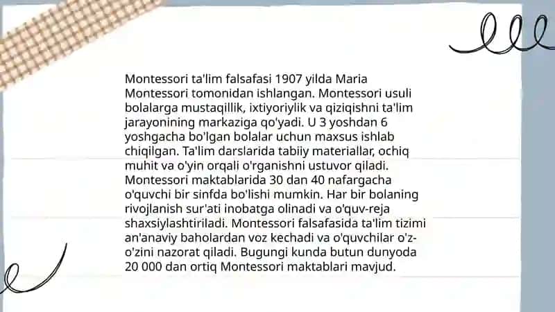 Maria Montessori hayoti va amalga oshirgan ishlari 4