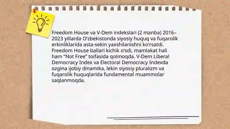 Oʻzbekiston Ijtimoiy -siyosiy iqtisodiy va madaniy hayotida roʻy berayotgan oʻzgarishlarning xalqaro reyting va indekslar da aks etishi 4