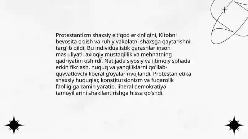 Protestantizmning liberal g'oyalar rivojiga ta'siri 4