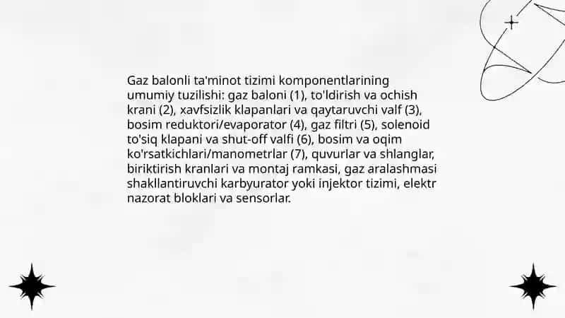Gaz balonli avtotraktor dvigatellarining ta'minlash tizimini tuzilishi va ishlashi 4