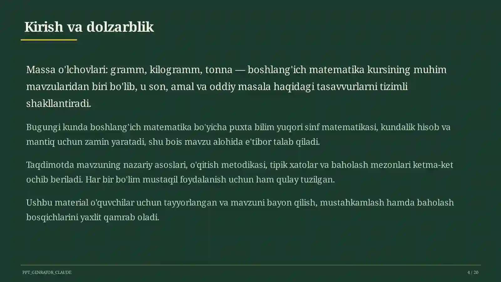 O'lchovlar va Massalar 4