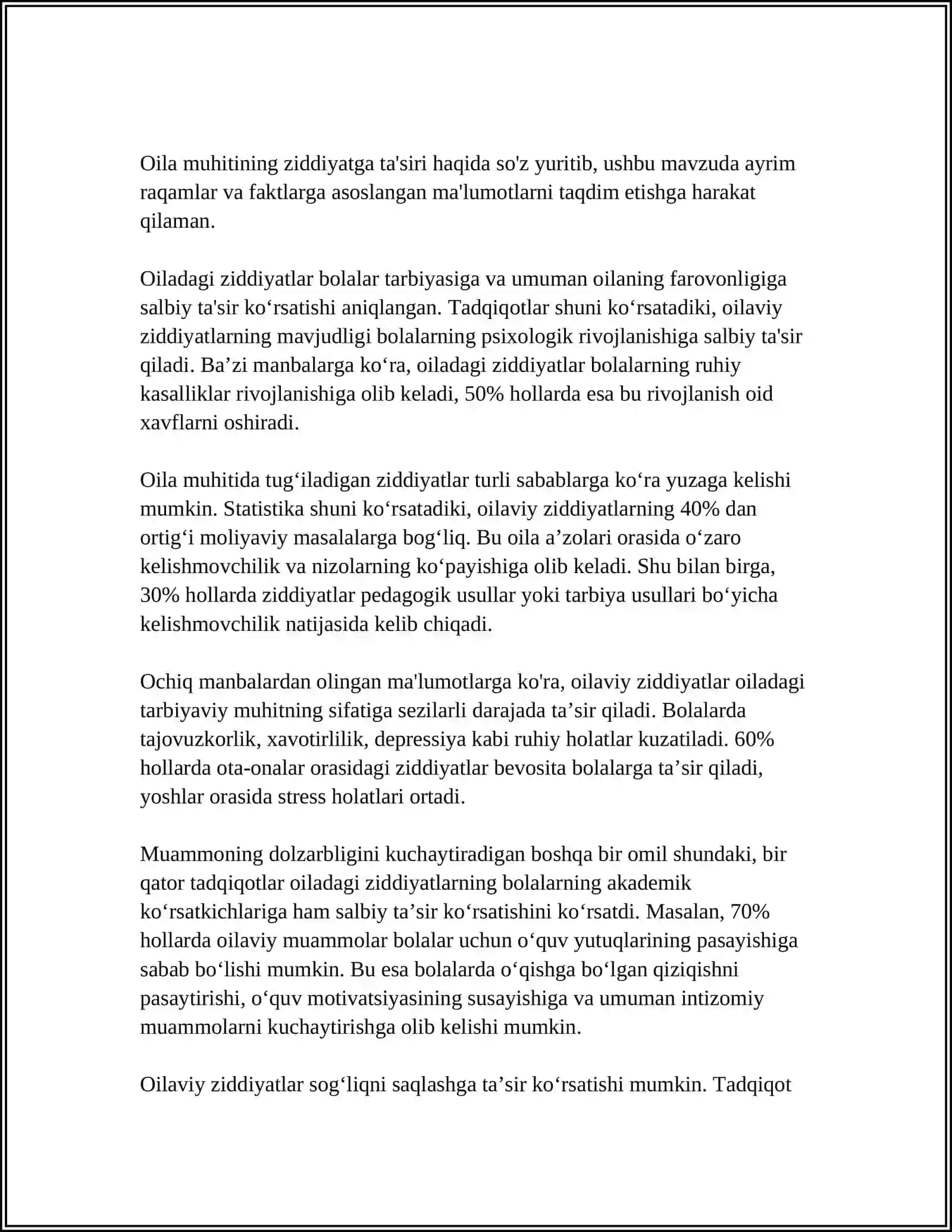 BIR SATHLI CHORRAHADA ZIDDIYATNI VUJUDGA KELISH SABABLARINI O‘RGANISH 4