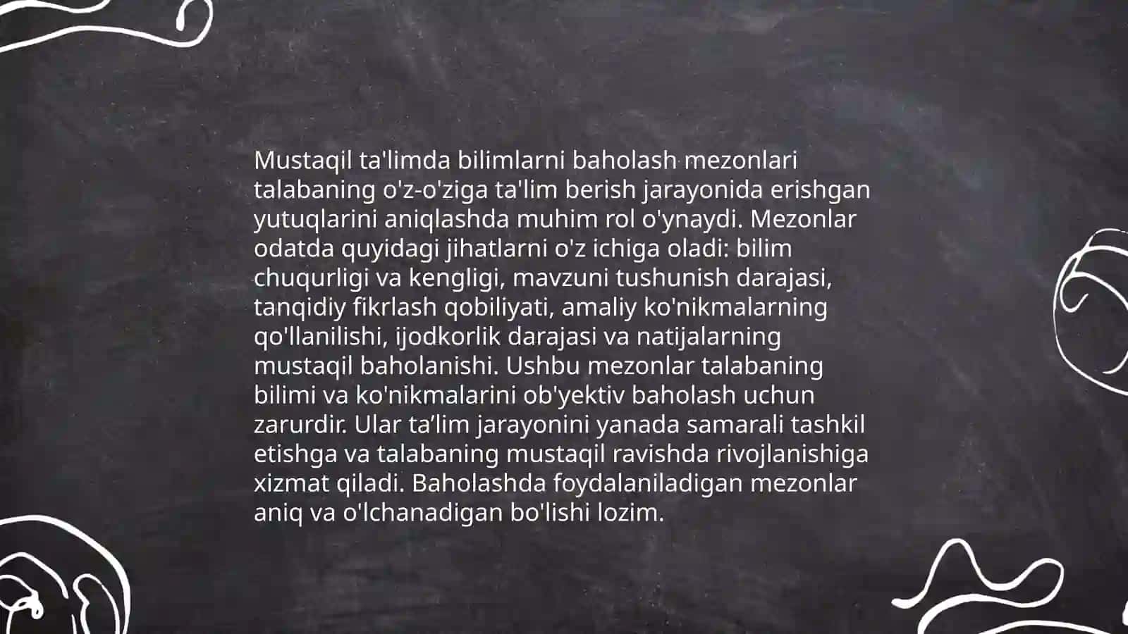 Mustaqil taʼlim. Ta'lim sifatini baholash mezonlari 4