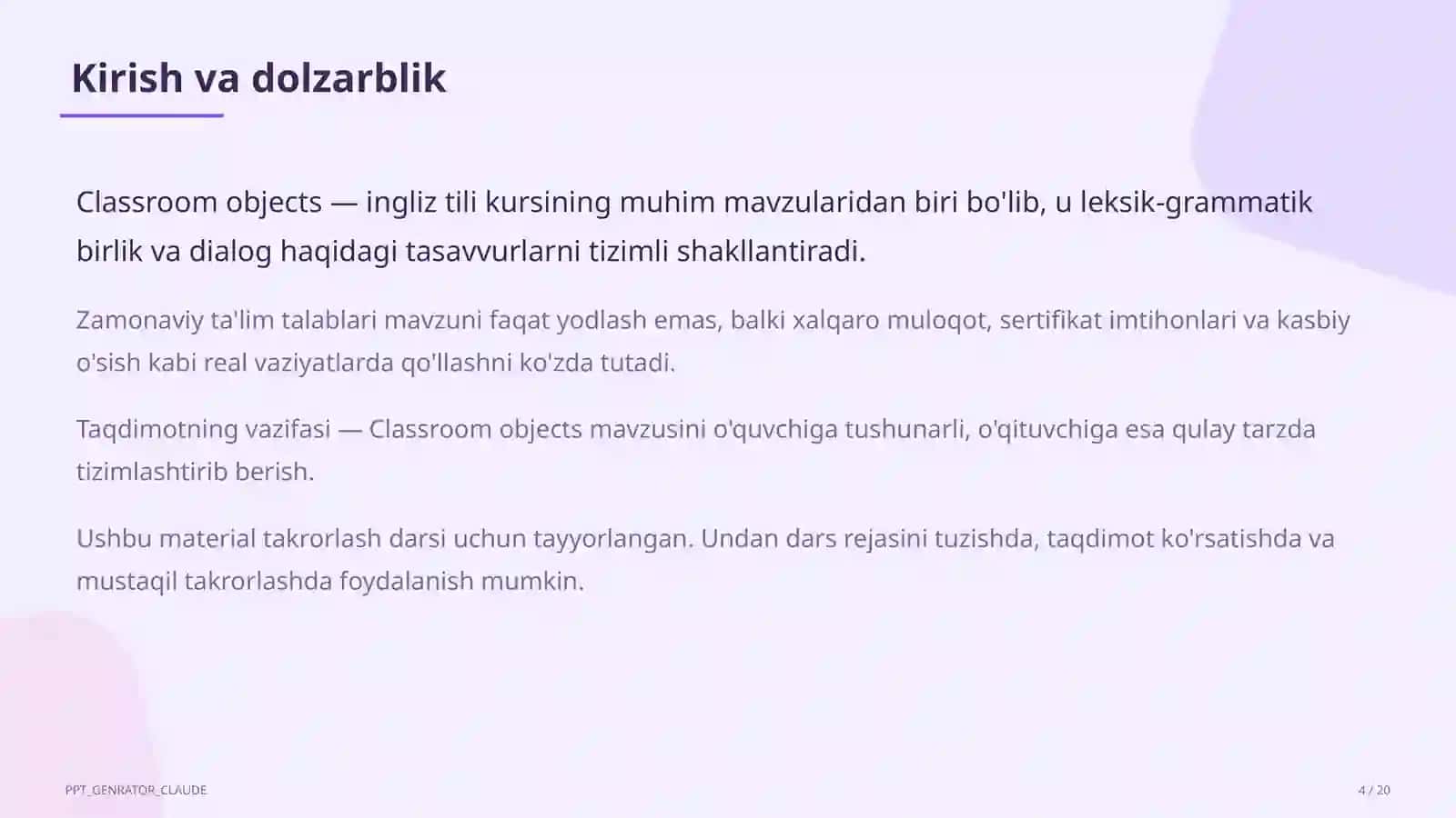 Classroom objects (2-sinf) 4