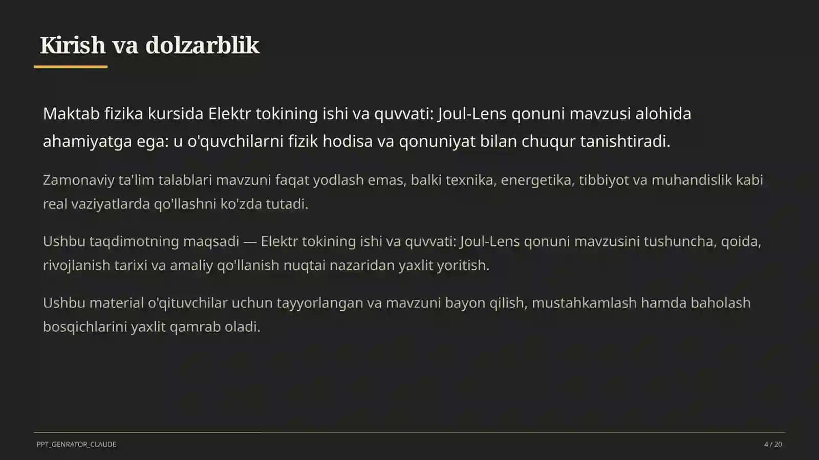 Elektr tokining ishi va quvvati: Joul-Lens qonuni (8-sinf) 4