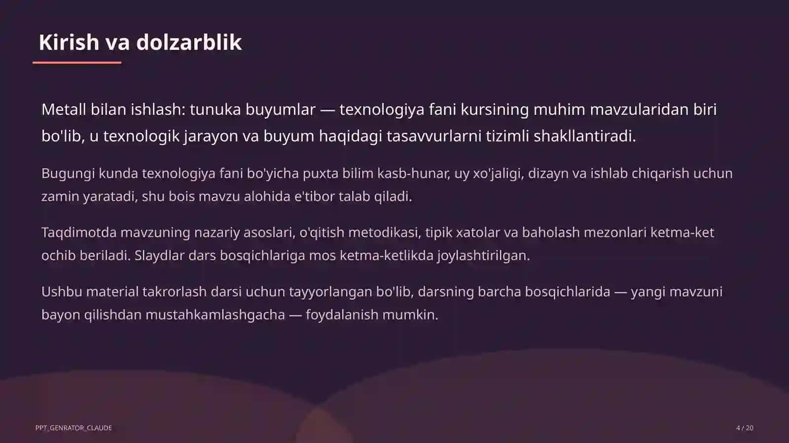 Metall bilan ishlash: tunuka buyumlar (6-sinf) 4