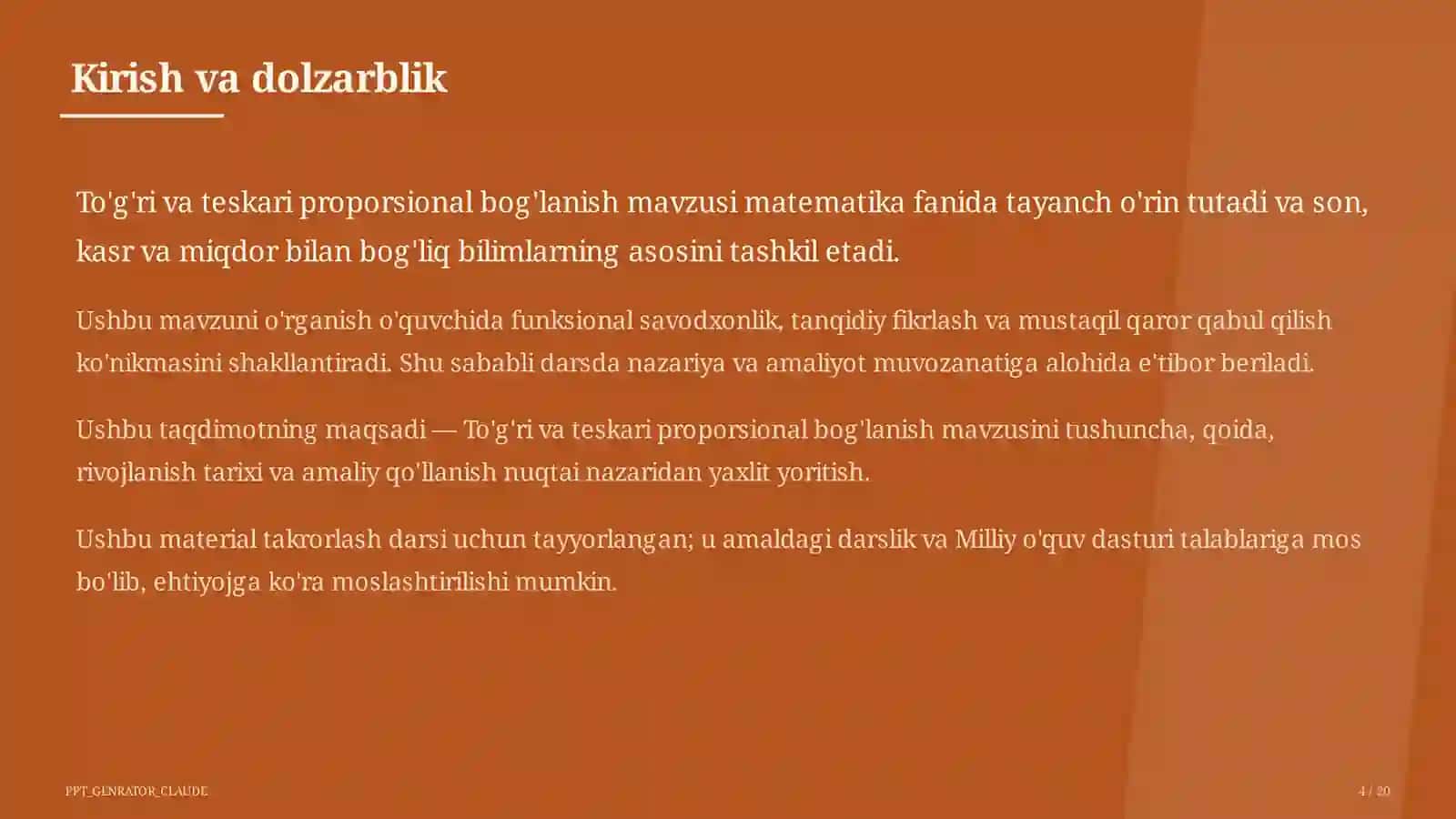 To'g'ri va teskari proporsional bog'lanish (6-sinf) 4