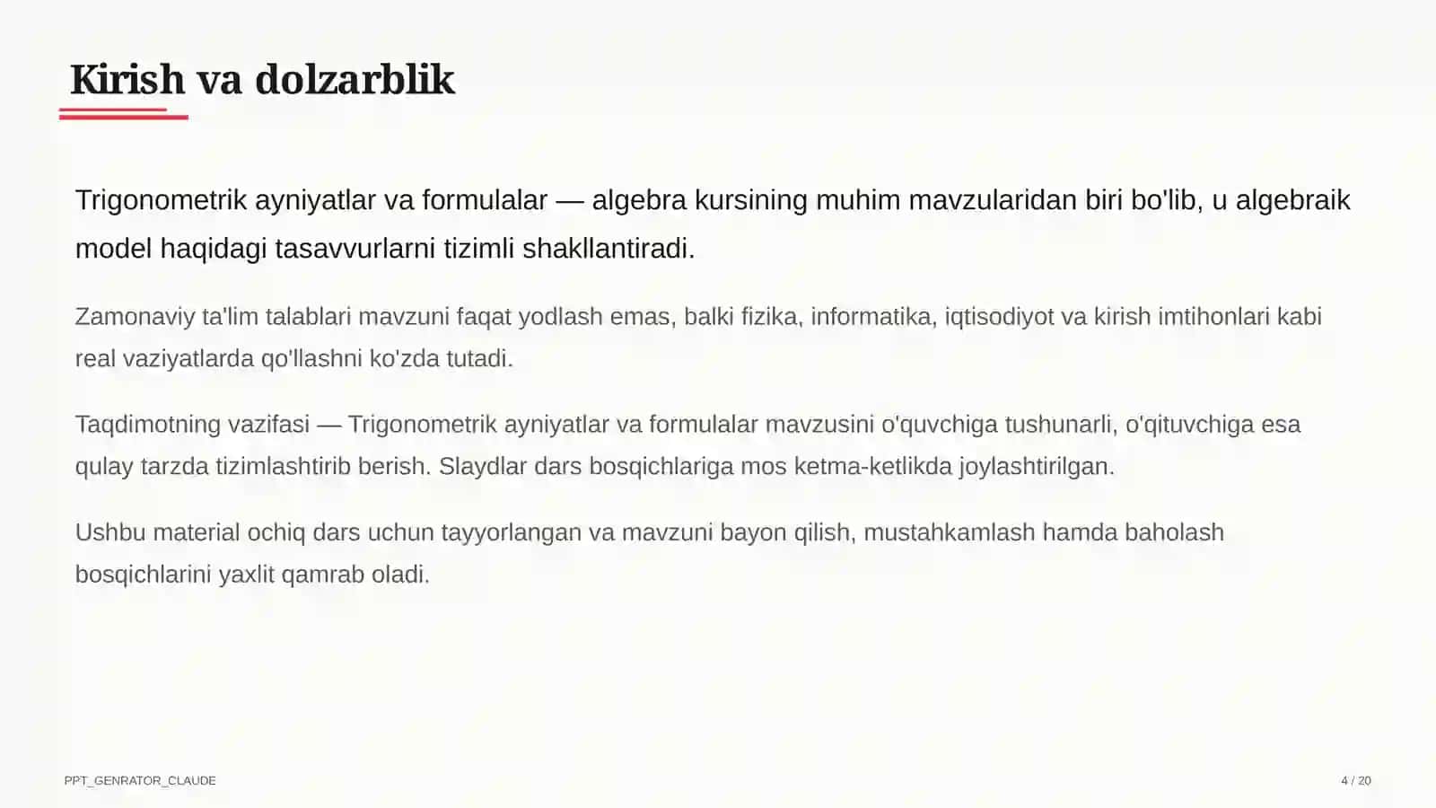 Trigonometrik ayniyatlar va formulalar (10-sinf) 4