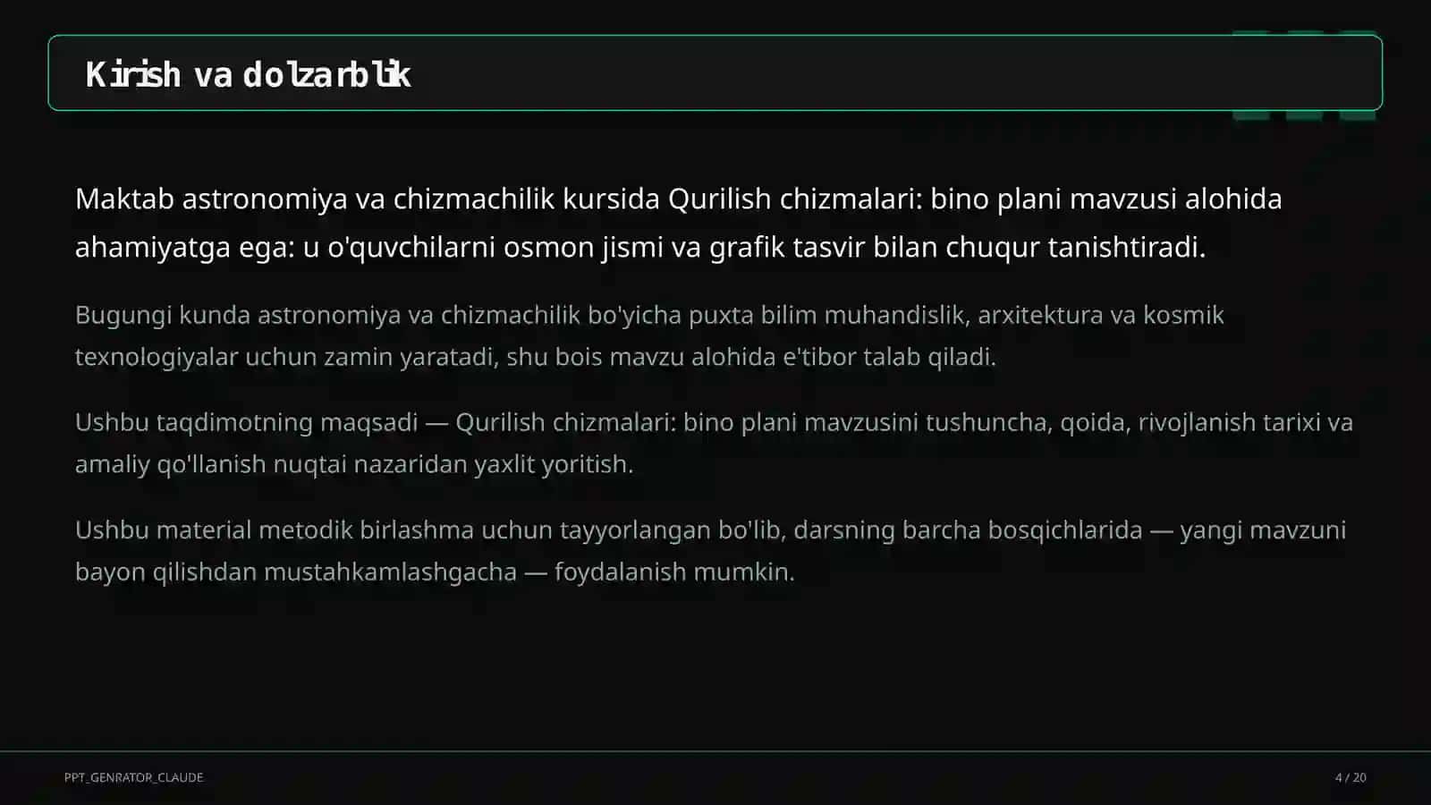 Qurilish chizmalari: bino plani (9-sinf) 4