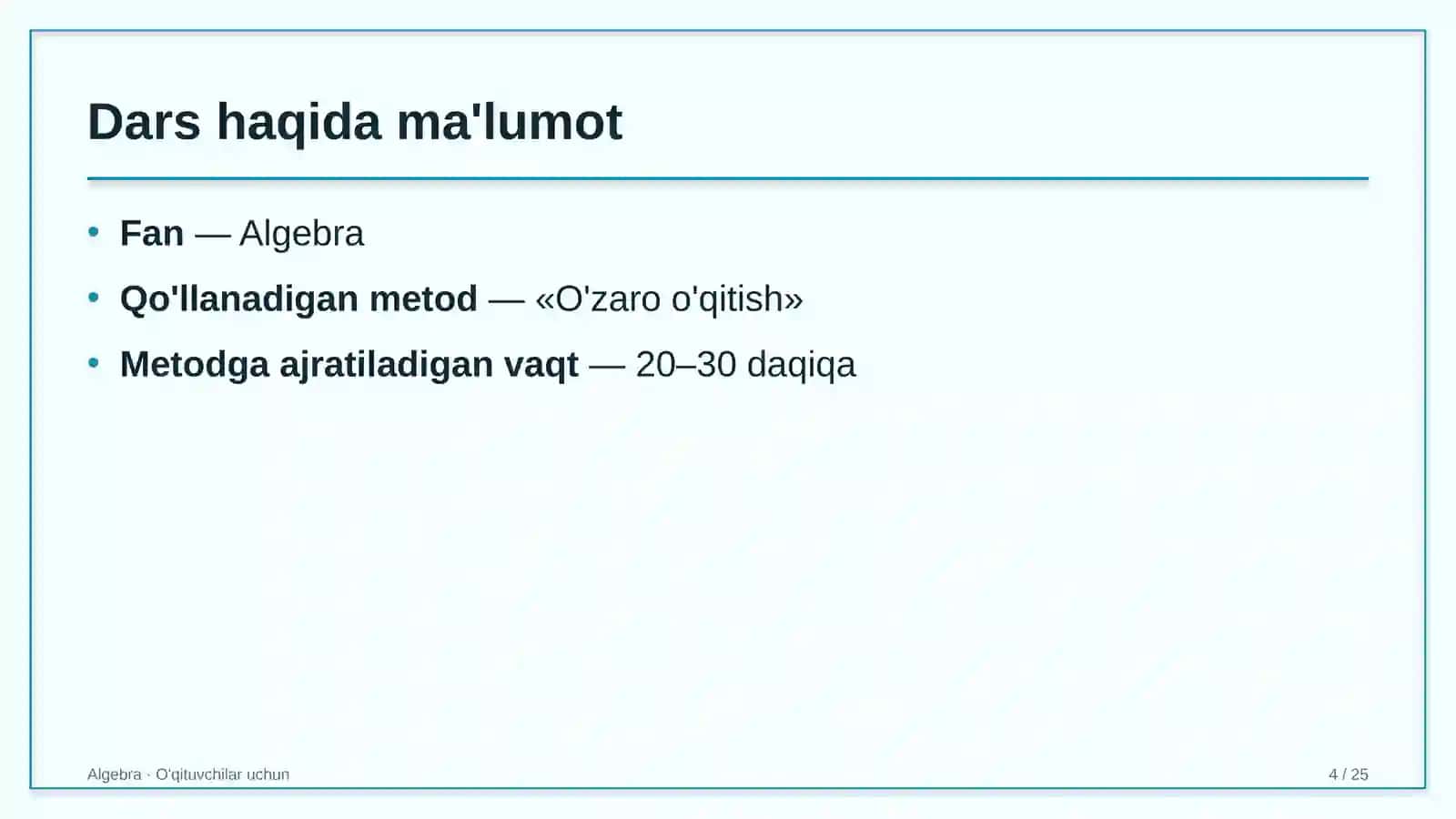 algebra darslarida o'zaro o'qitish metodidan foydalanish 3400 4