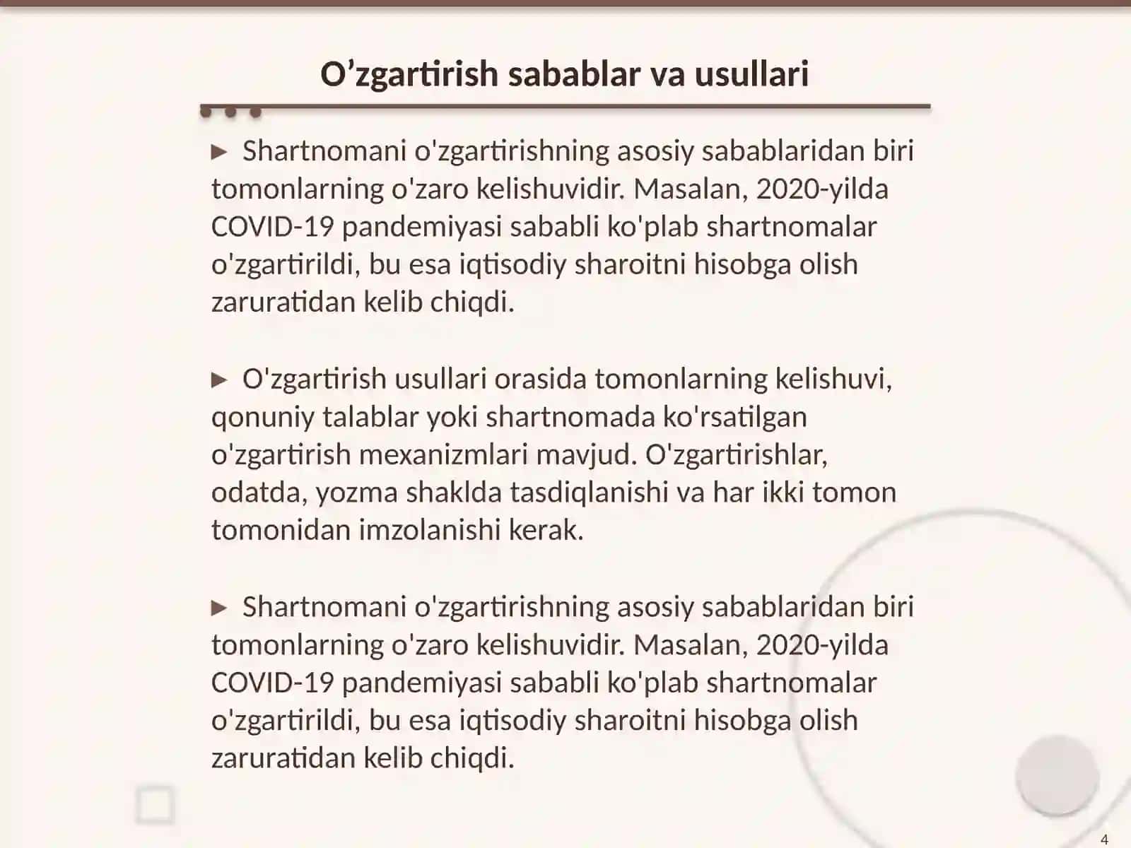 Shartnomani o’zgartirish va bekor qilish asoslari 4