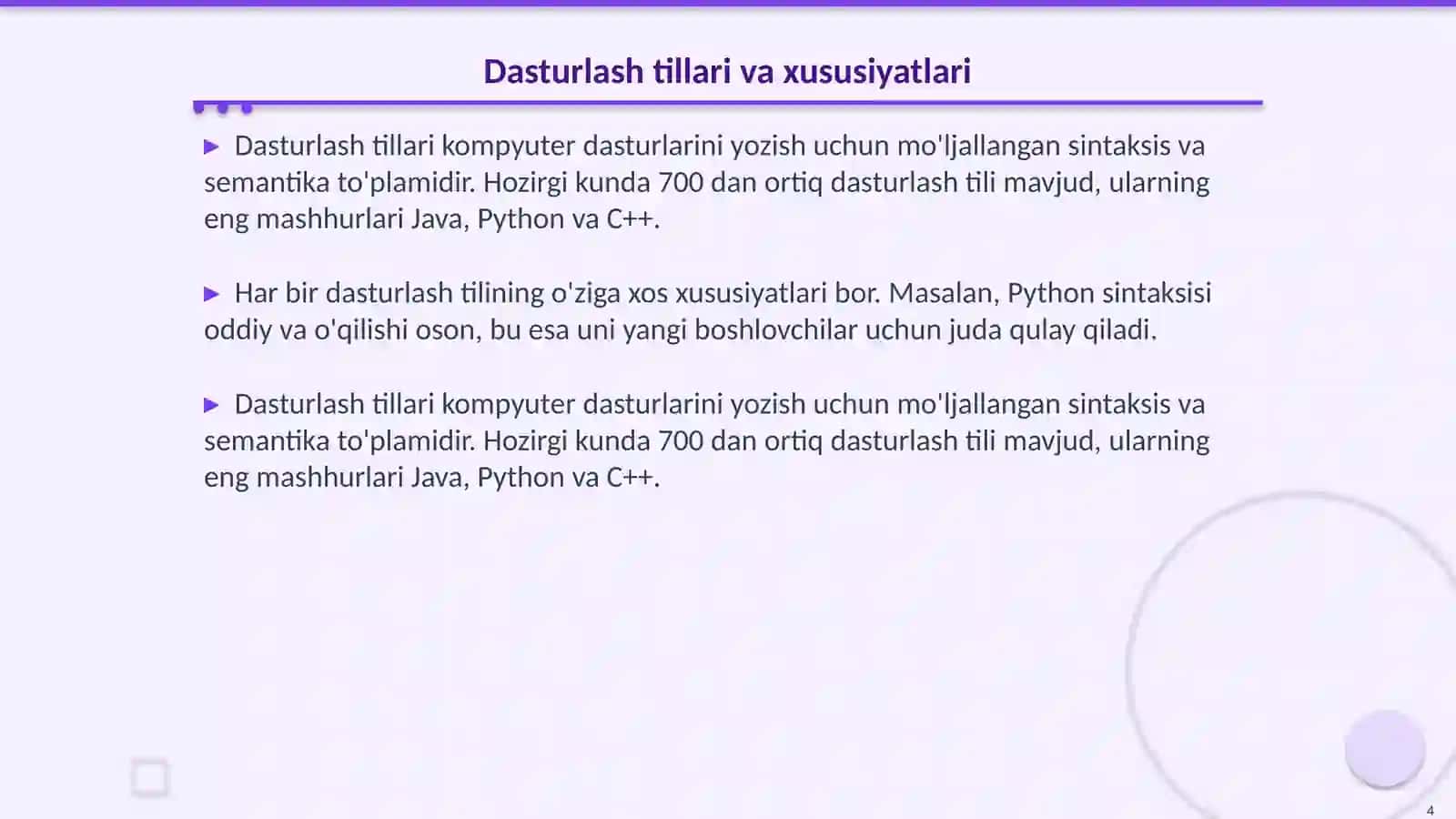 Algoritimlash va dasturlash asoslari 4