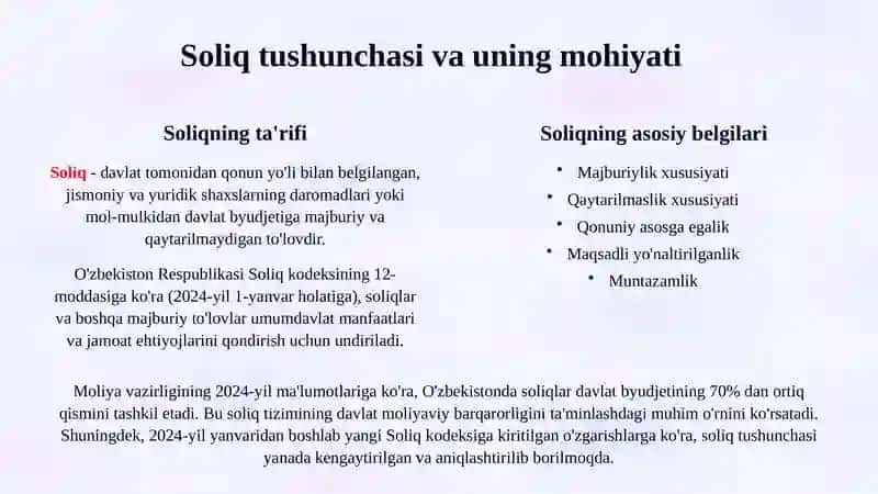 “Soliqlar va soliqqa tortish” fanining predmeti va o‘rganish usullari. Soliq turlari. 4
