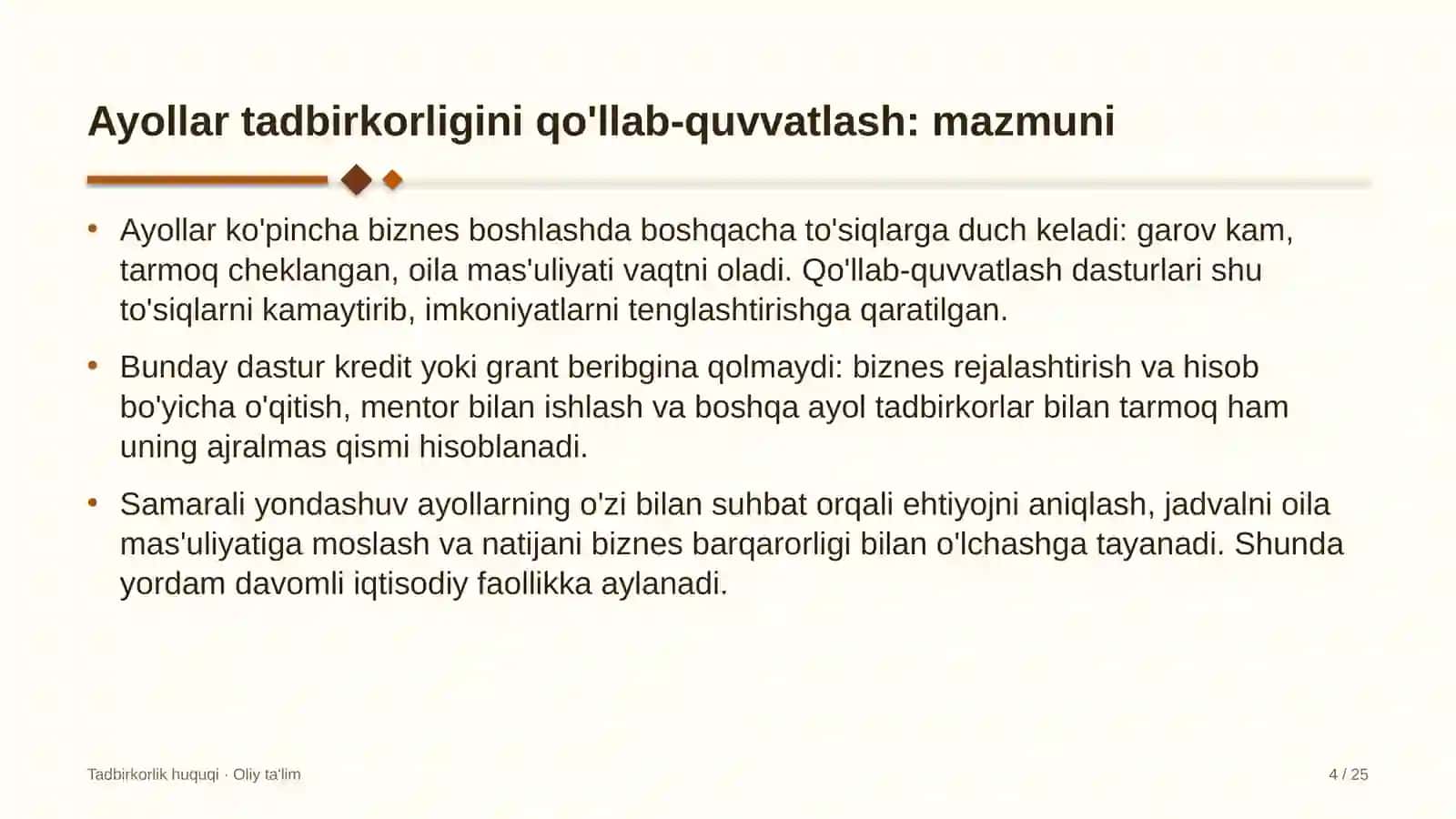 qo'riqlash xizmatlarida ayollar tadbirkorligini qo'llab quvvatlash 6307 4