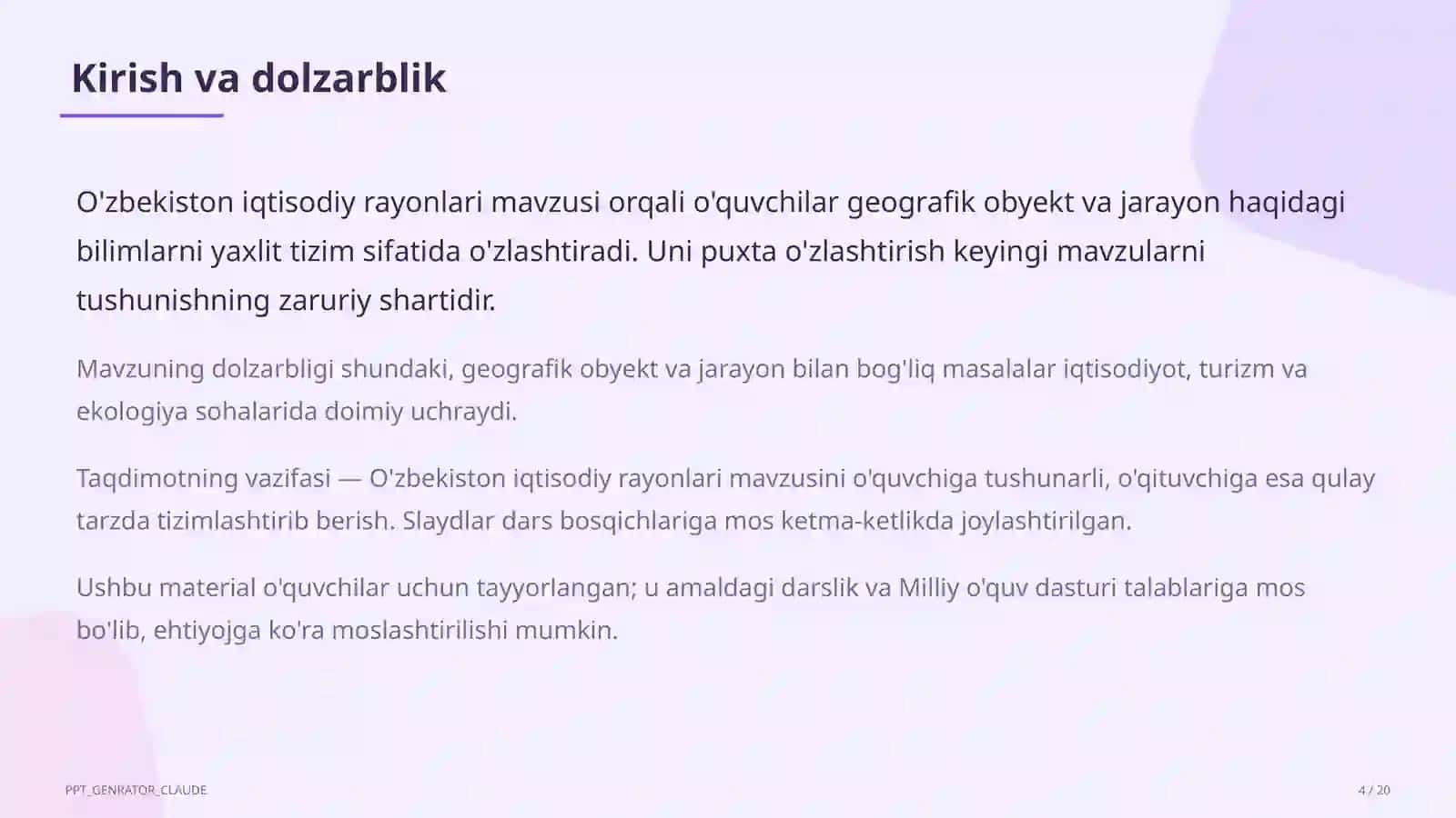 O'zbekiston iqtisodiy rayonlari (9-sinf) 4