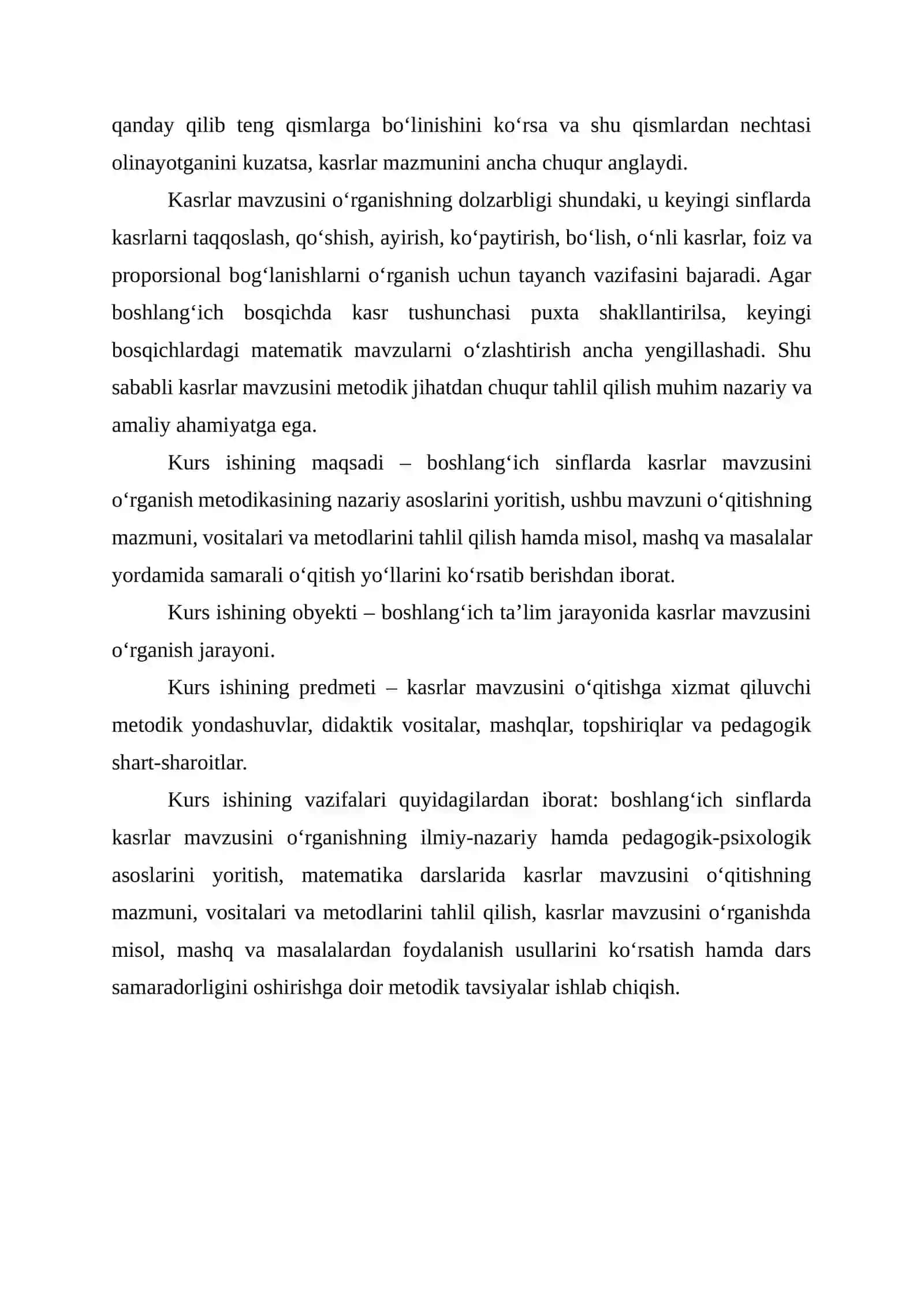 BOSHLANG‘ICH SINFLARDA KASRLAR MAVZUSINI O‘RGANISH METODIKASI 4