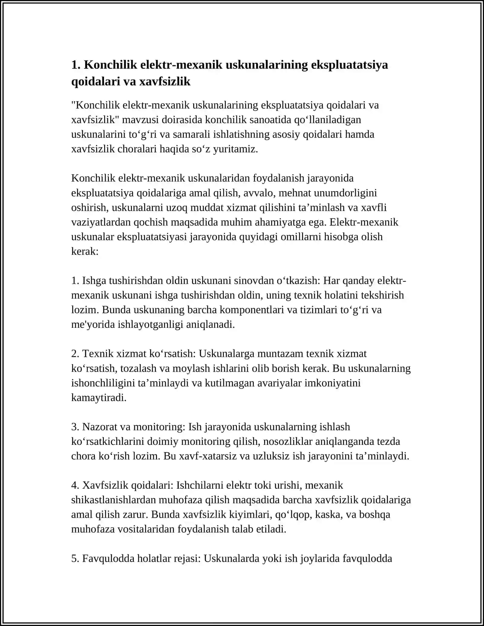 KONCHILIK ELEKTR MEXANIK USKUNALARINI EKSPLUATATSIYASI VA TAMIRLASH FANIDAN MUSTAQIL ISH YOZIB BERING 4