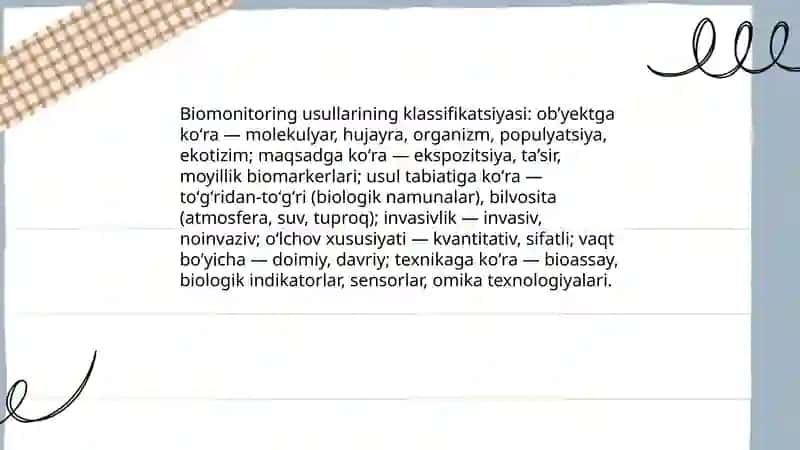 Biomonitoring usullari mezonlari va ularni baholash 4