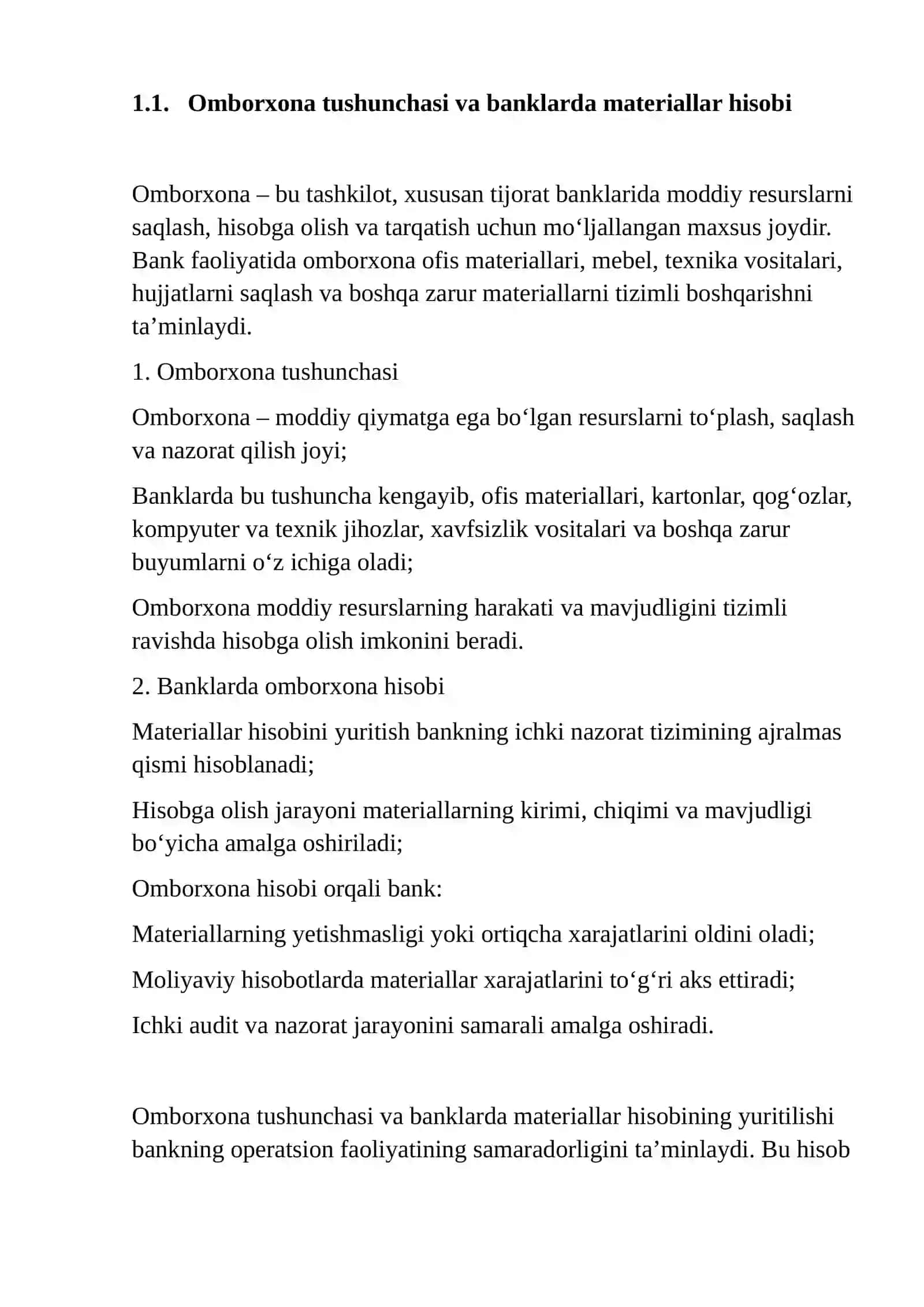 TIJORAT BANKLARI OMBORXONASIDAGI MATERIALLARNI HISOBGA OLISH TARTIBI 4
