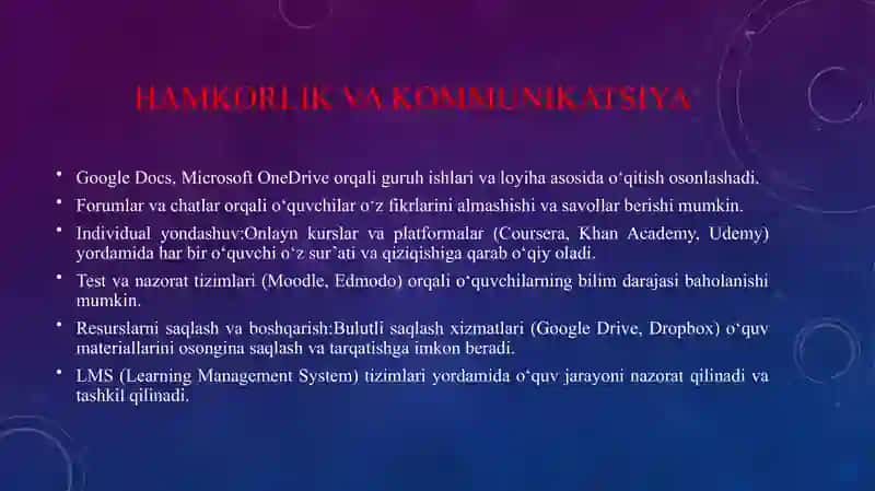 Taʼlim jarayoni tashkil etishda internet xizmatlaridan foydalanish 4