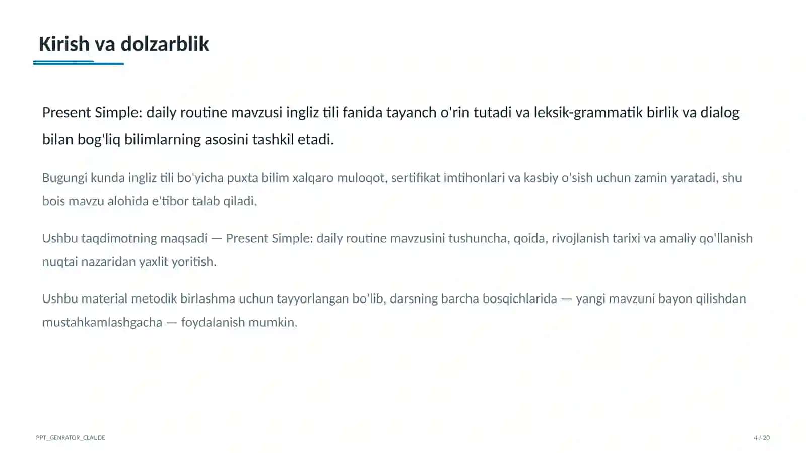 Present Simple: daily routine (3-sinf) 4