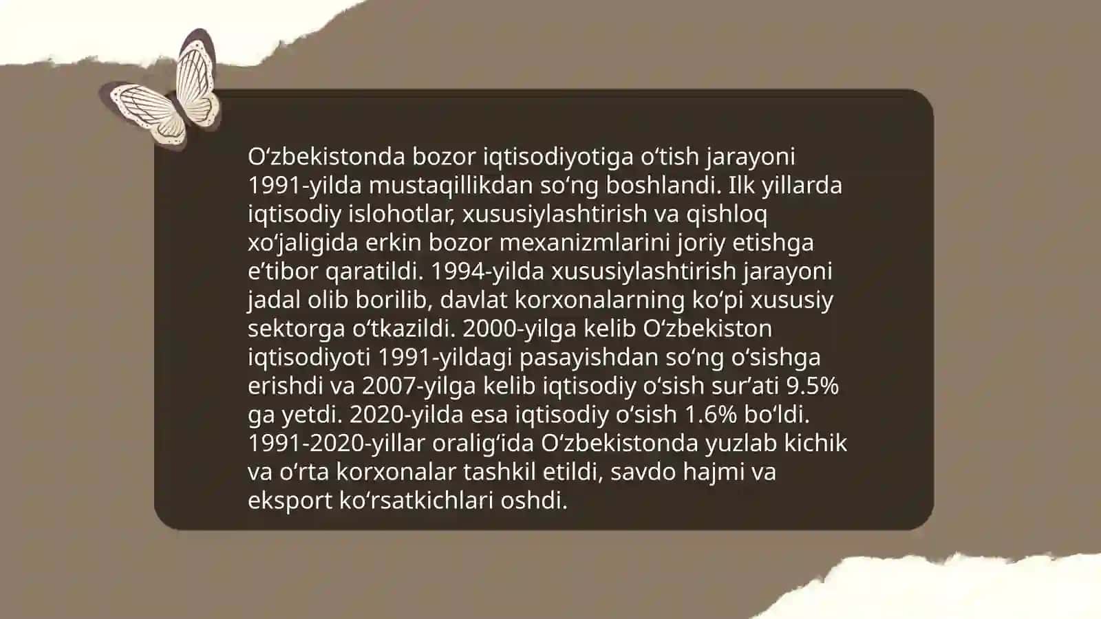 Iqtisodiy islohotlar, xususiy mulkchilikni shakllanishi, Oʻzbekistonda bozor munosabatlarining shakllanishi 4