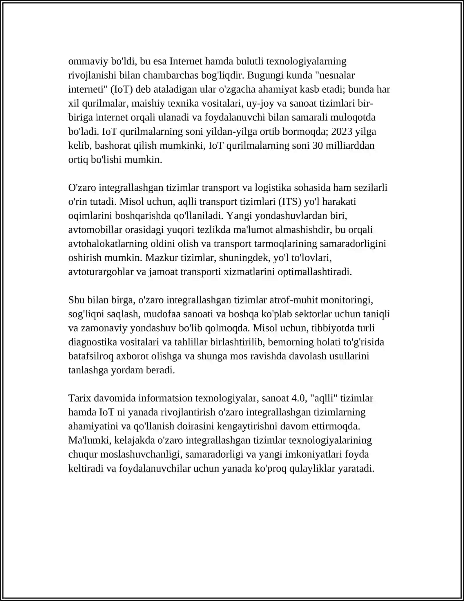 O‘ZBEKISTONDA O‘ZARO INTEGRALLASHGAN TIZIMLARNING IQTISODIY SAMARADORLIGI 4