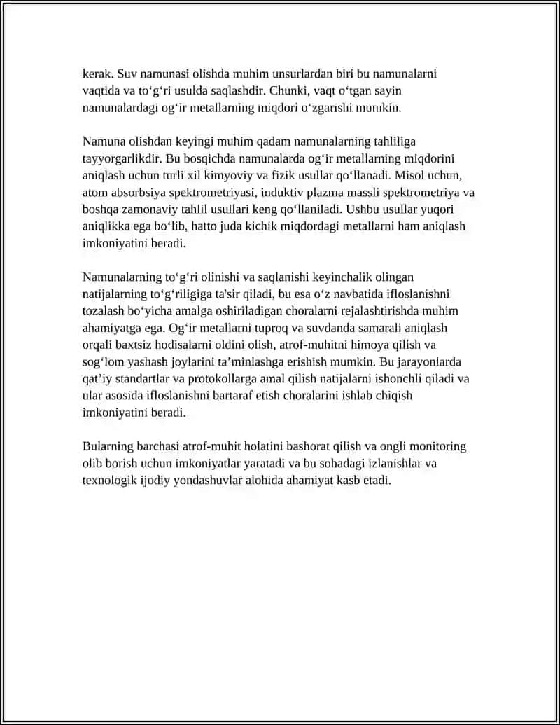 TUPROQ VA SUVNING IFLOSLANISHIDA ION BOĞLANISHLI BIRIKMALARNI ANIQLAB,ULARDAN TOZALASH USULINI ISHLAB CHIQISH 4