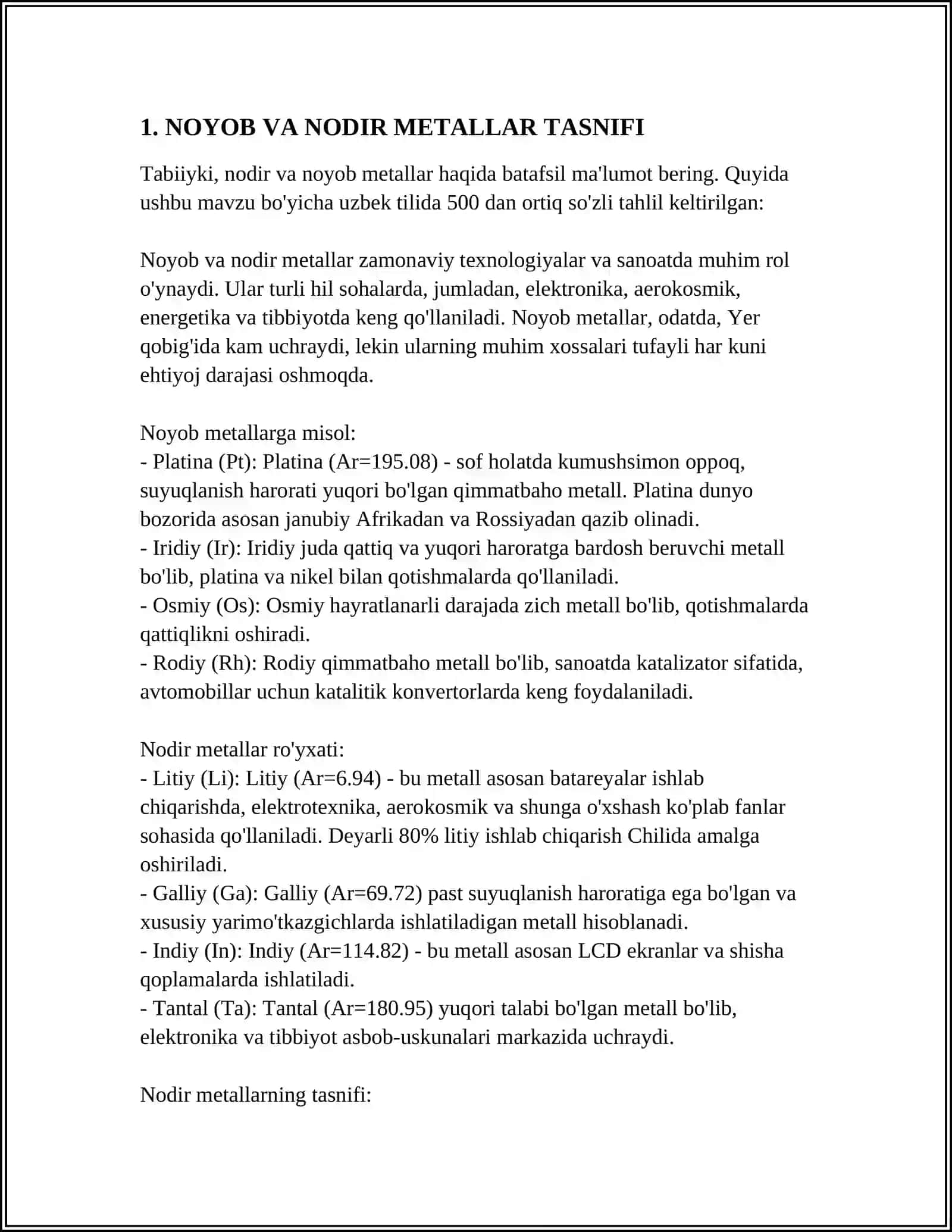 NOYOB VA NODIR METALLAR SIFAT KO'RSATKICHLARINI ANIQLASH 4