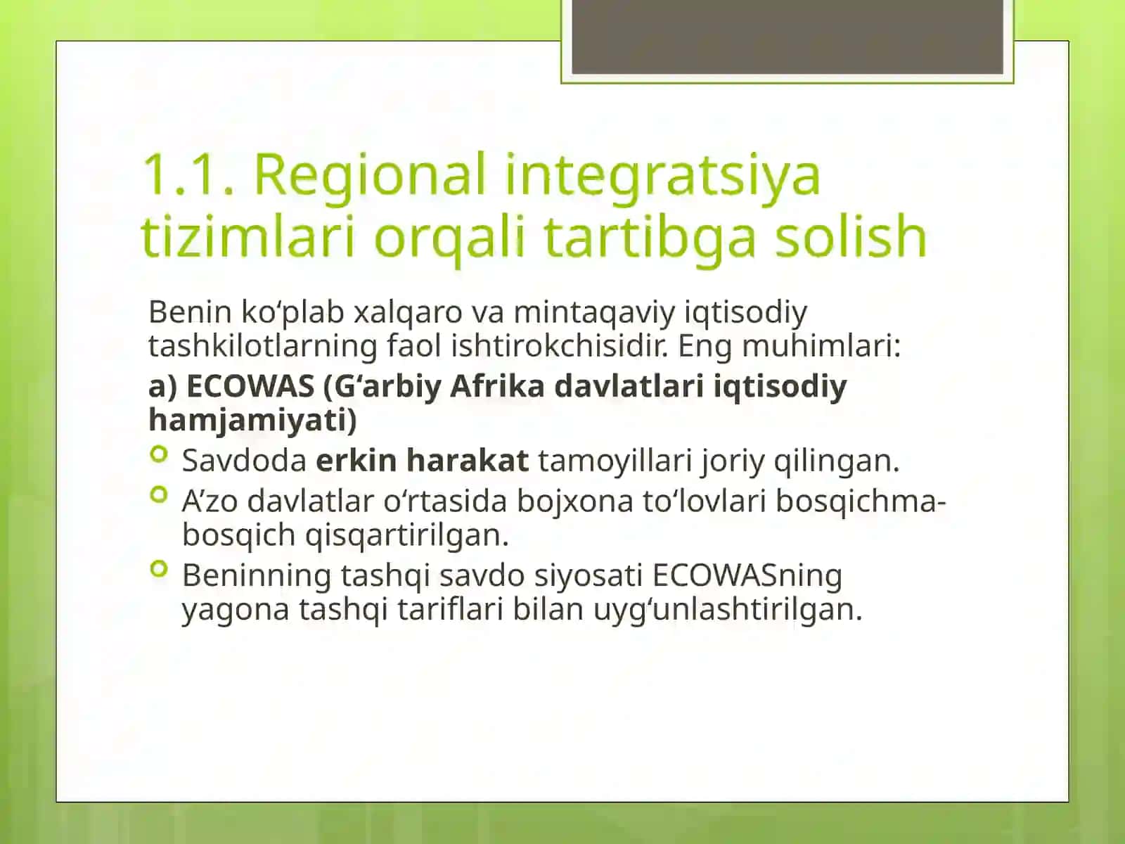 Benin mamlakatining tashqiiqtisodiy aloqalari 4