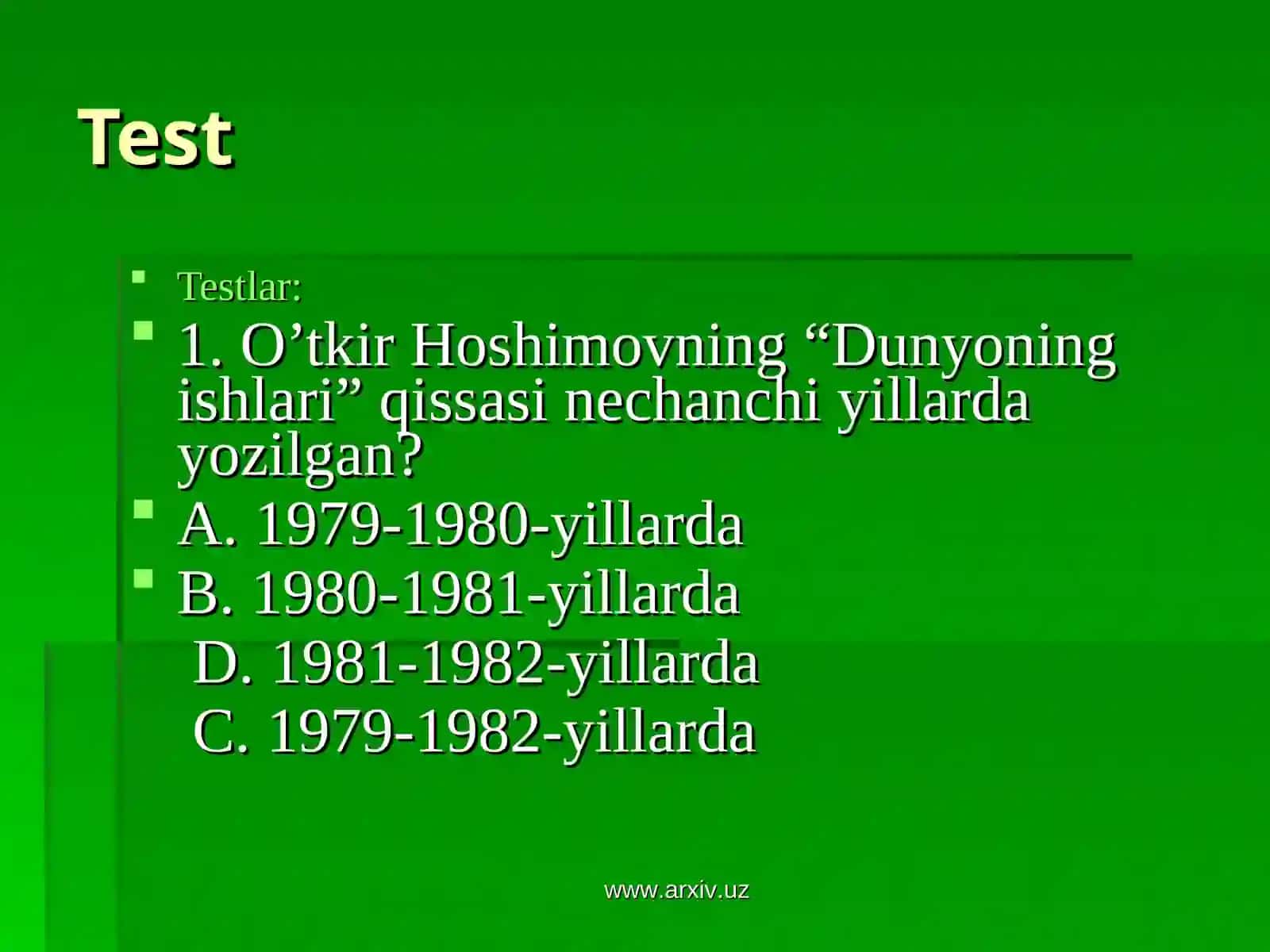 O’tkir Hoshimovning "Dunyoning ishlari" qissasini o’qitish metodikasi 4