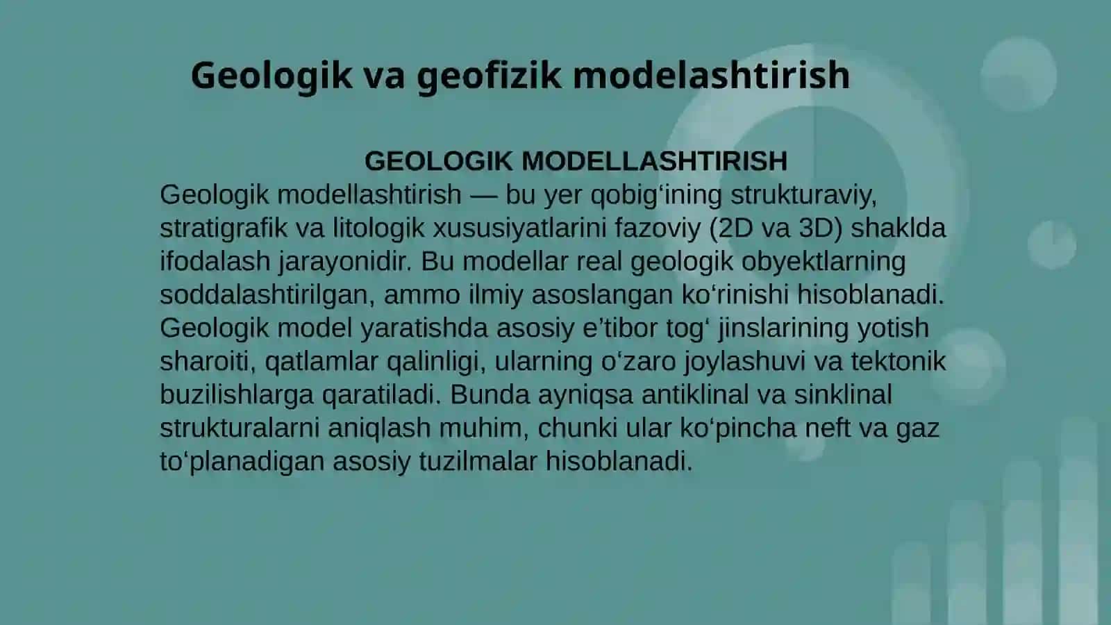 GEOLOGIK VA GEOFIZIK MODELLASHTIRISH. TO‘G‘RI VA TESKARI MASALALAR 4