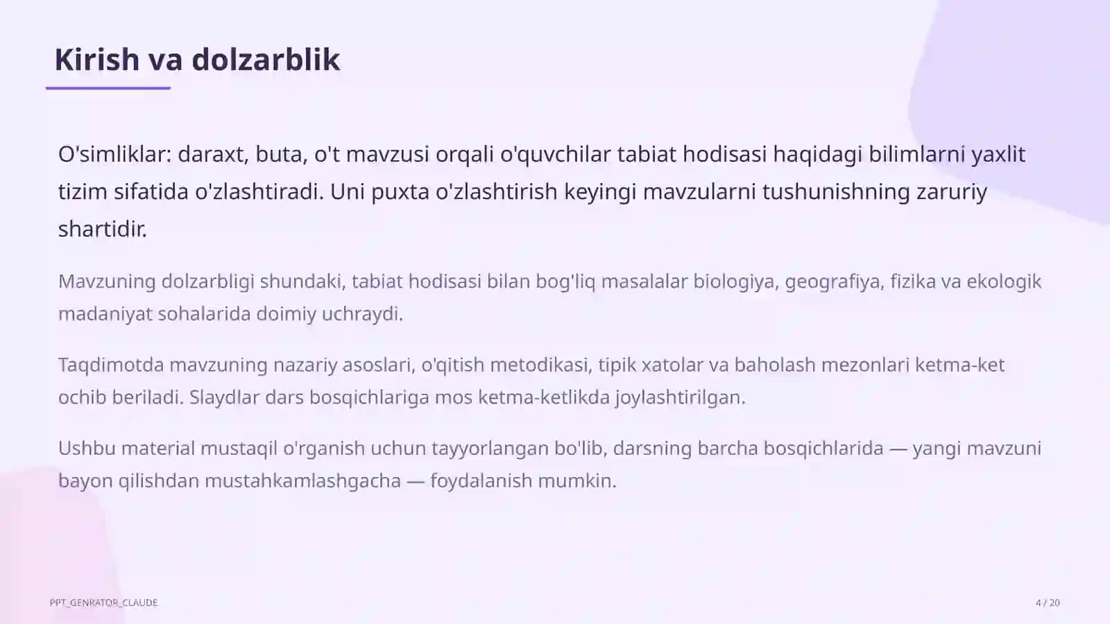 O'simliklar: daraxt, buta, o't (1-sinf) 4