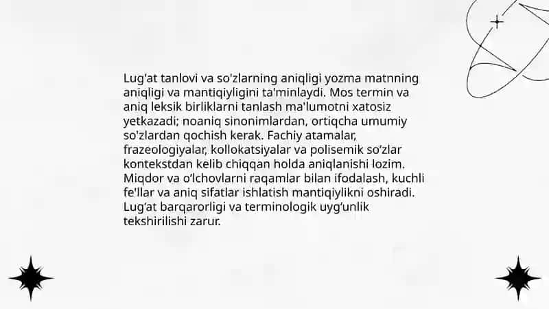 Yozma matnning to'g'rilik, aniqlik, mantiqiylik sifati 4