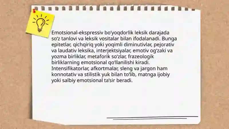 Konnotativ sema. Emotsional-ekspressiv bo‘yoqdorlik, uslubiy ma’no 4