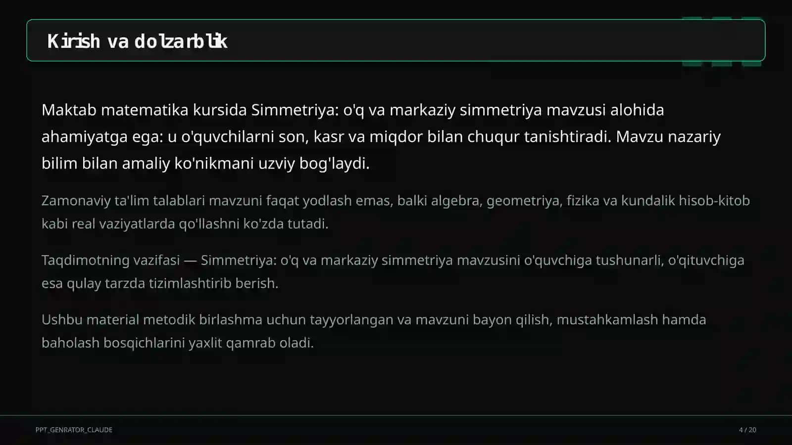 Simmetriya: o'q va markaziy simmetriya (6-sinf) 4