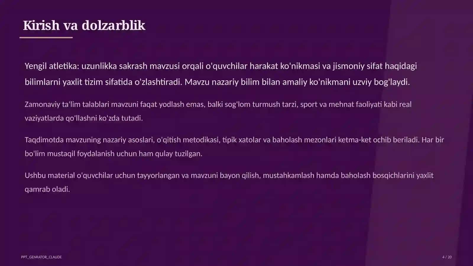 Yengil atletika: uzunlikka sakrash (6-sinf) 4