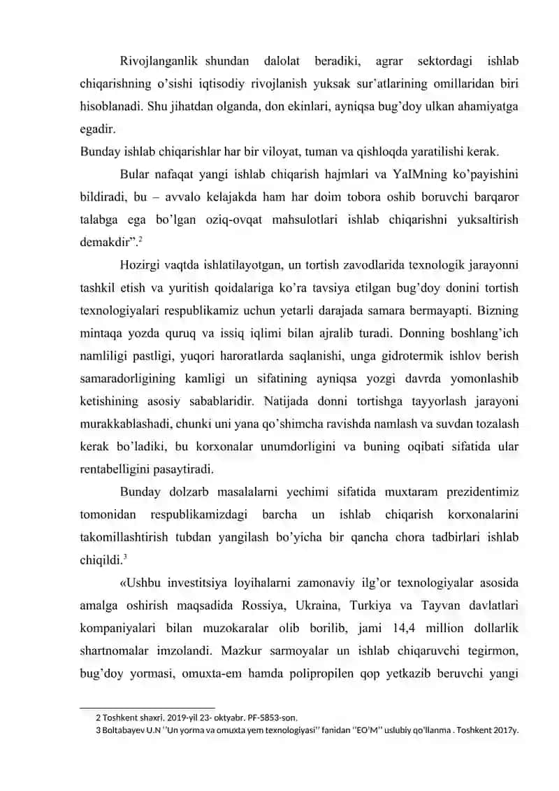 QUVVATI 270 TONNA/SUTKA BO’LGAN TEGIRMONDA 1 NAVLI  75% LI UN ISHLAB CHIQARISH TEXNOLOGIYASINI ISHLAB CHIQISH. 4