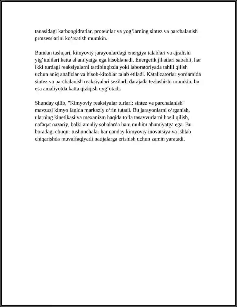 REAKSIYALARNING TURLARI, TARTIBI VA MOLEKULYARLIGI 4