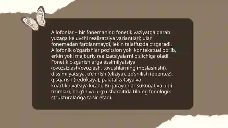 Tilning fonetik-fonologik sathi. Fonetik o'zgarishlar 4